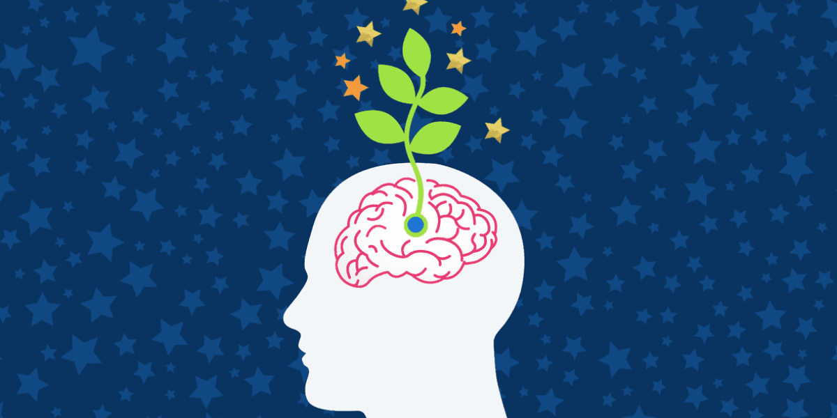 Animated picture of plant growing from brain defining growth mindset